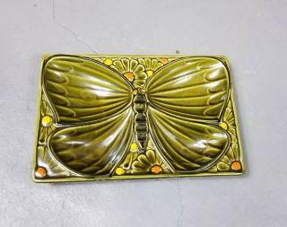 Vintage Midcentury Green Butterfly Dish Ashtray Ceramic Tray Kitsch