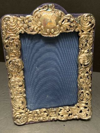 Antique Picture Frame Sterling Silver Repousse´ Flowers England 1903 Hmatthews