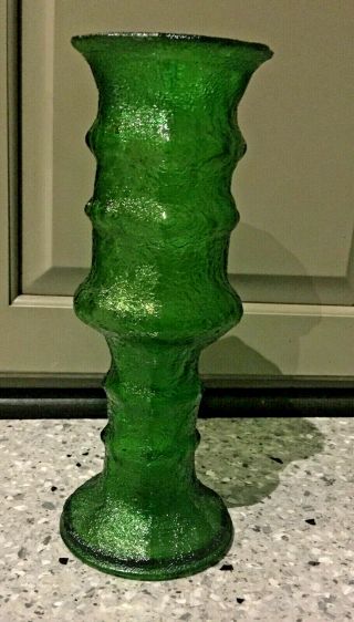 Vintage Eo Brody Emerald Green Crinkle Textured Glass 9 " Tall Vase