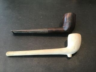 Estate Find MelloRoot LHS Wooden Smoking Pipes & Unmarked Clay Pipe. 2