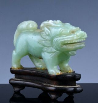 Great Antique Chinese Carved Apple Jade Jadeite Buddha Fu Lion Beast Figure