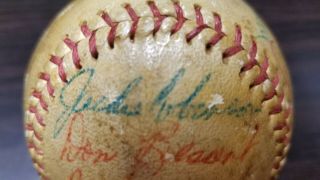 1956 Brooklyn Dodgers Autograph Baseball Jackie Robinson Roy Campanella Jsa