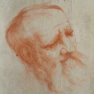 17th C.  Old Master Antique Red Chalk Drawing Sketch Old Man Saint Portrait Frame
