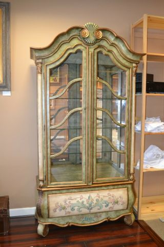 Wood And Glass Flower Display/cabinet With Light,  Shelves,  And Drawer