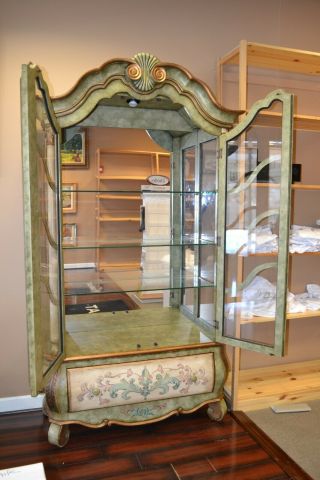 Wood and Glass Flower Display/Cabinet with Light,  Shelves,  and Drawer 3