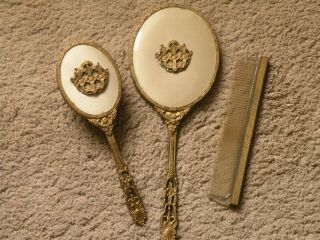 Vintage Ornate Brass Dresser Set - Mirror,  Brush,  And Comb