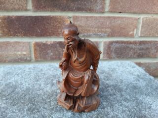 Vintage Antique Chinese Asian Carved Wooden Man With Inlay Teeth And Eye