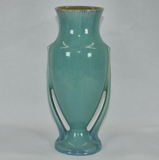 Vintage Roseville Pottery Orian Turquoise Art Deco Vase 740 - 10