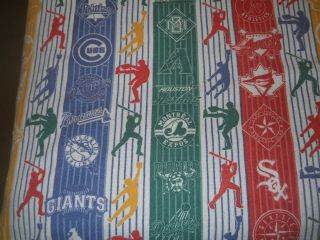 Vintage MLB Baseball Full Blanket 72x87 White Blanket Old Logos All Teams 1990s 2