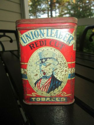 Early 1917 Union Leader Redi Cut Tobacco Tin Uncle Sam Graphics =