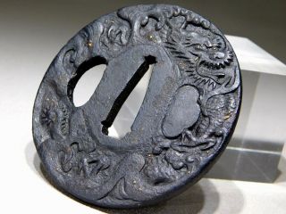 Signed Iron Dragon Tsuba 18 - 19thc Japanese Edo Antique Koshirae