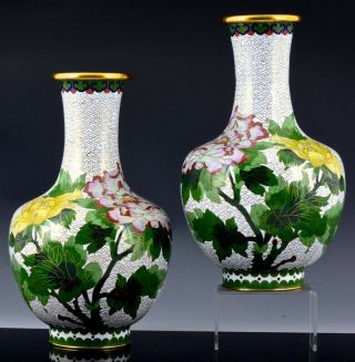 Fine Pair Chinese Famille Rose Cloisonne Enamel Gilt Bronze Vases