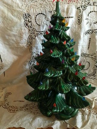 Vtg Ceramic Light Up 23in Christmas Tree Atlantic Mold Base & Light