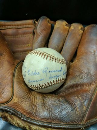 Eddie Rommel Signed Baseball W/ Inscription American League Umpire Harwood Ball