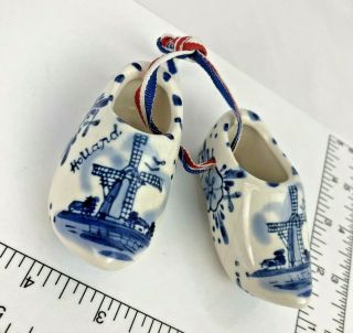 Vintage Delft Blue Hand Painted Windmill On Dutch Shoe - Made In Holland