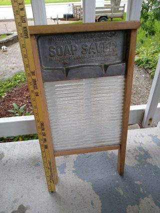 Vintage Washboard Soap Saver Glass Wood National Washboard Co.  190