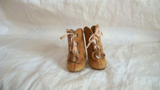 Tan Leather Antique Boots For Your French Or German Doll Markings C.  M.