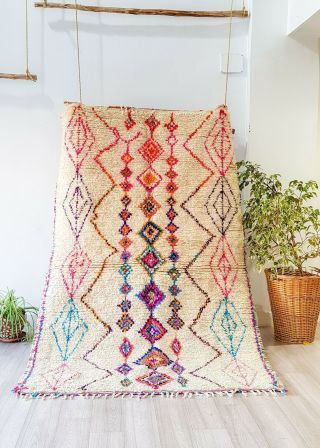 Moroccan Rug Handmade Carpet Vintage Rug Azilal Rug Beni Ourain Rug 7.  7ft/5.  2ft