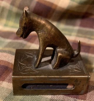 Small Brass Matchbook Holder With Dog On Top Apprx 1 - 1/8x1 - 3/4 Comes W Matches