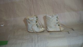 White Leather Antique Boots For Your French Or German Doll Markings C.  M.