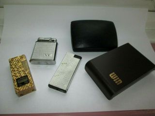 Vintage Lighter Colibri Monopol Two Others Haglon Elma Clock Japan Ronson Box