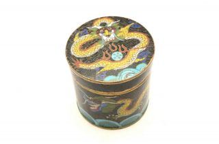 Fine Old Antique Chinese Cloisonne Enamel Copper Dragon Lidded Box Jar Round