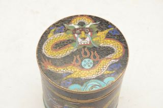 Fine Old Antique Chinese Cloisonne Enamel Copper Dragon Lidded Box Jar round 2