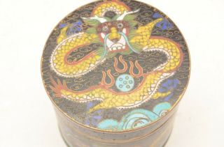 Fine Old Antique Chinese Cloisonne Enamel Copper Dragon Lidded Box Jar round 3