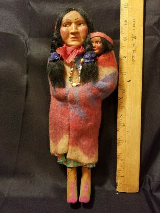 Vintage Skookum Doll Native American Indian With Papoose Bully Good Circa.  1930,  S