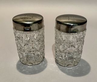 Vintage Crystal Salt & Pepper Shakers W/ Metal Lids Unknown Pattern Windsor