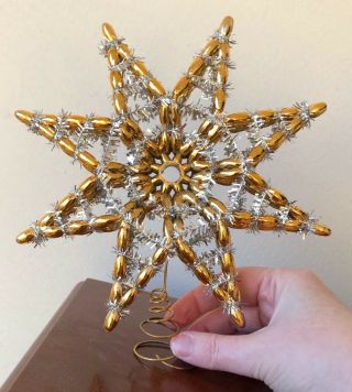 Vintage Gold Silver Star Christmas Tree Topper - 8 "