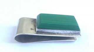 Vintage Sterling Silver 925 Money Clip With Malachite - Mexico
