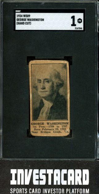 1924 W589 George Washington Vintage Card Hand Cut Sgc 1 President Of The Usa