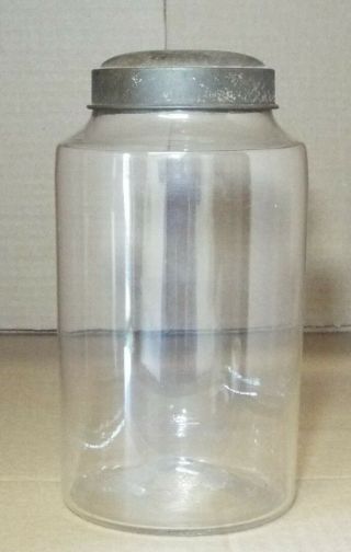 Early C1850s Old Antique 8 3/4 " Tall Hand Blown Glass Apothecary Jar W/ Lid