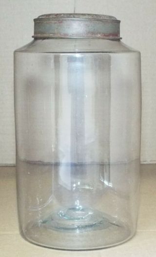 Early C1850s Old Antique 10 1/2 " Tall Hand Blown Glass Apothecary Jar W/ Lid