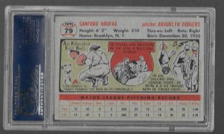 1956 Topps 79 SANDY KOUFAX Dodgers GRAY BACK PSA 5 EX 2