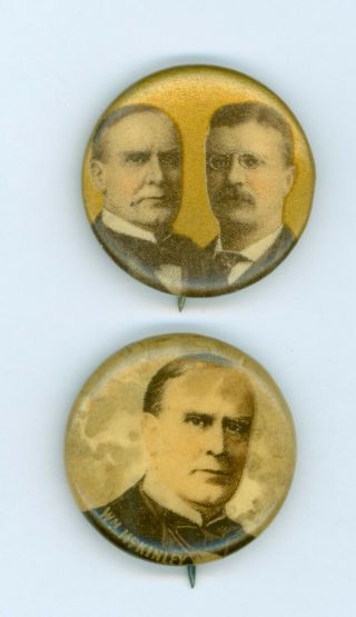 Vintage 1900 President William Mckinley Roosevelt Campaign Pinback Buttons