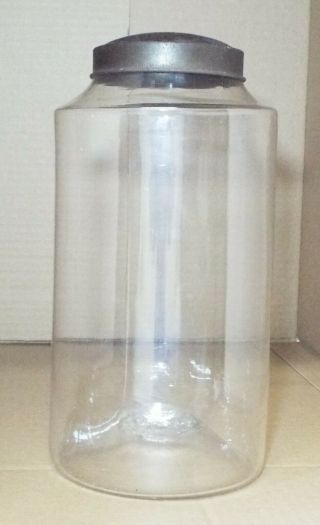 Early C1850s Old Antique 12 " Tall Hand Blown Glass Apothecary Jar W/ Lid