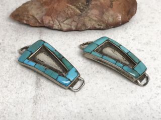 Vintage Old Pawn Zuni Sterling Silver Turquoise Inlay Ladies Watch Tips