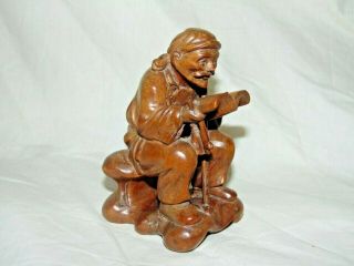 Good Detail Antique Vintage Chinese Japanese Carved Wood Figure Man Reading Book