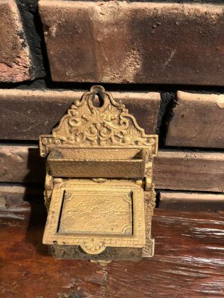 Antique Victorian Cast Iron Wall Match Safe Strike Embossed 2