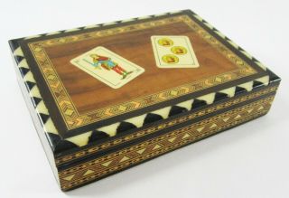 Vintage Tarot Card Wood Inlay Trinket Box Marquetry Hand Crafted Double Deck