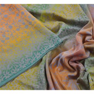 Sanskriti Vintage Pink Saree Moss Crepe Printed Sari 5yd Craft Decor Soft Fabric