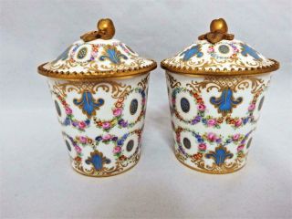 Antique Sevres Porcelain Paris France Rare Pair Gilded Lidded Toilet Pots 1765