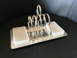 Vintage Hammered Silver Plate Toast Rack Crumb Tray & Butter/marmalade Dishes