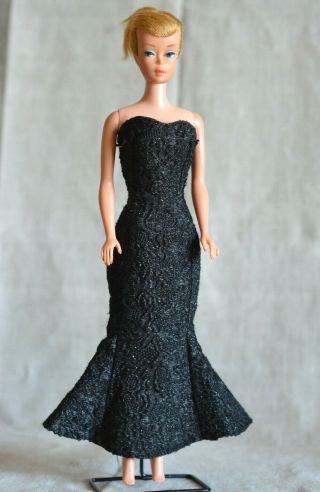 Vintage Barbie Black Brocade Sheath Dress Handmade Sparkle Fabric,  60s