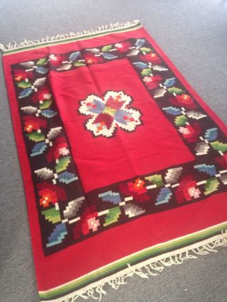 Vintage Antique Mexican Blanket Saltillo Serape Colors Wool Red 1940s