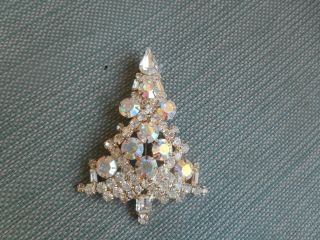 Vintage Signed Eisenberg Ice Christmas Treew/ Clear Rhinestone Brooch Pin