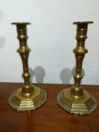 Pair Brass Candlesticks Early 18th Century Queen Ann/georgian