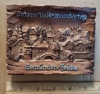 Vintage German 3 - D Hand - Crafter Wood Hanging Plaque - Village Scene 3